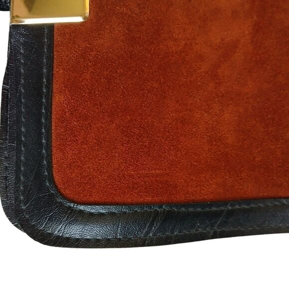 COPY - Rare Vintage Ring Shoulder Bag Suede Vinyl Adjustable Strap Brown Black - Picture 6 of 16